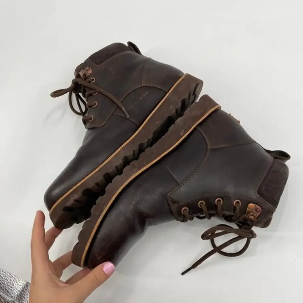 Ugg brown‎ leather sherpa lined mens lace up boots